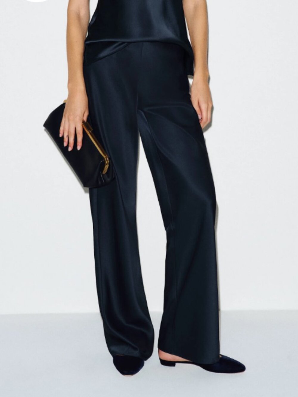 NWT Reformation Navy Gale Satin Mid Rise Bias Pant, M
